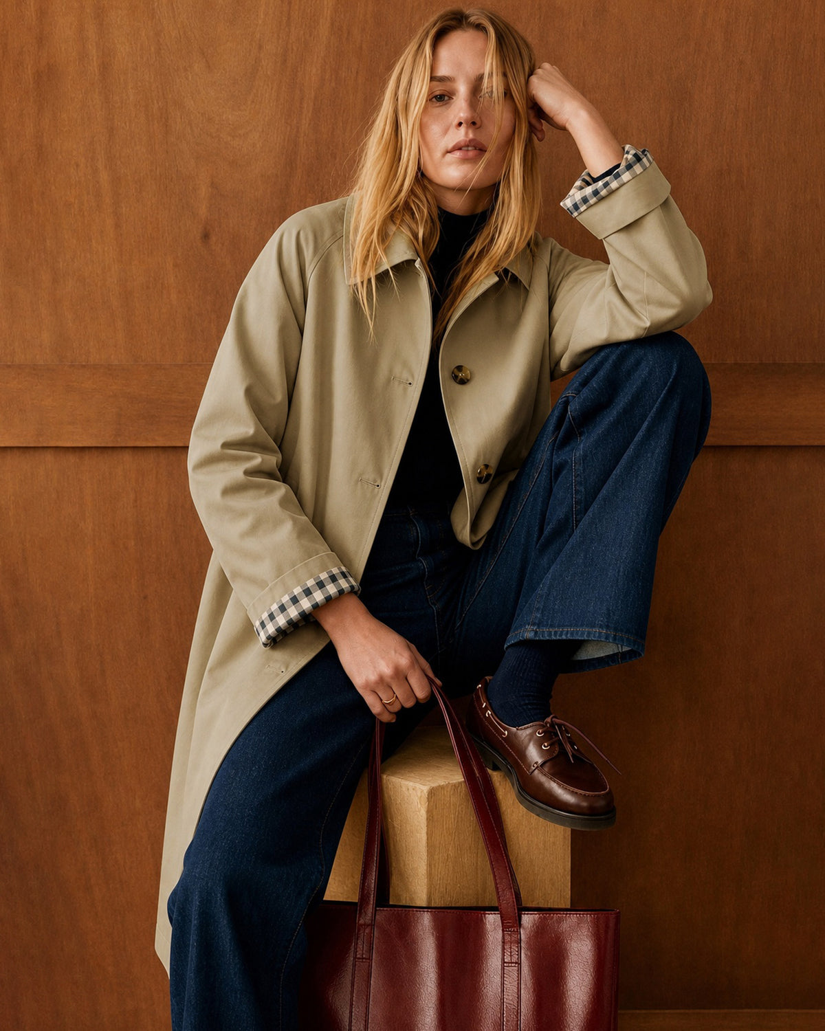 Women's Woven Polyester Trench Coat - RIHOAS