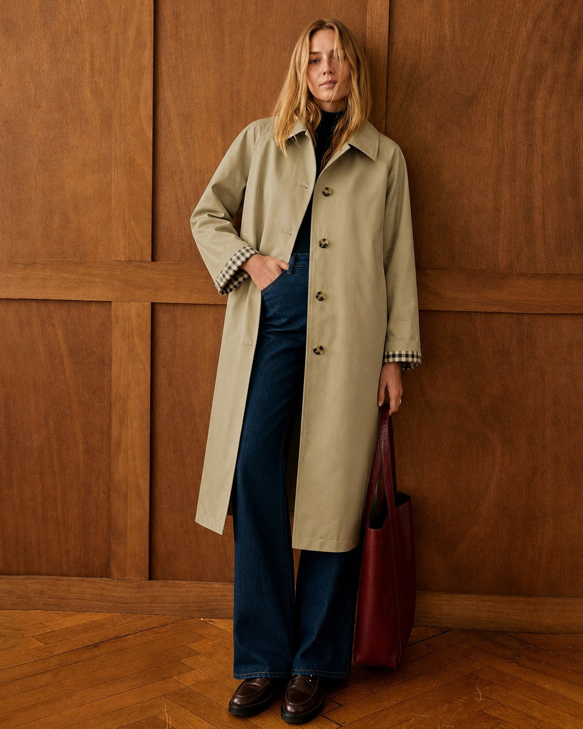 Women's Woven Polyester Trench Coat - RIHOAS