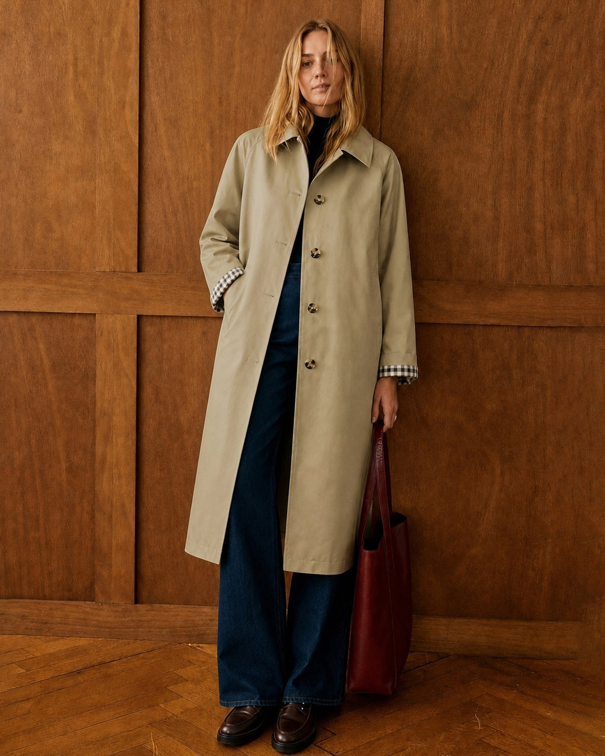 Women's Woven Polyester Trench Coat - RIHOAS