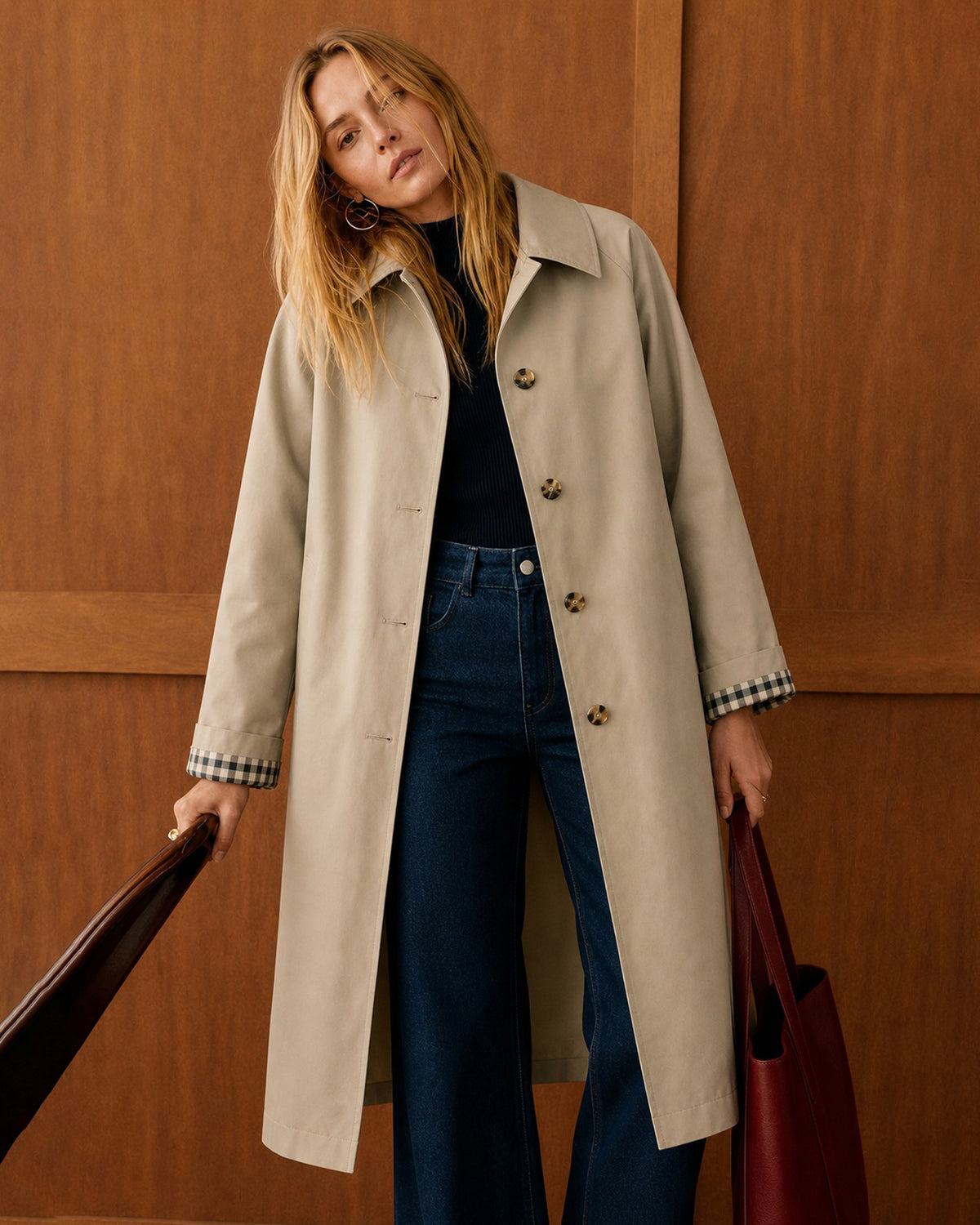 Women's Woven Polyester Trench Coat - RIHOAS - 01