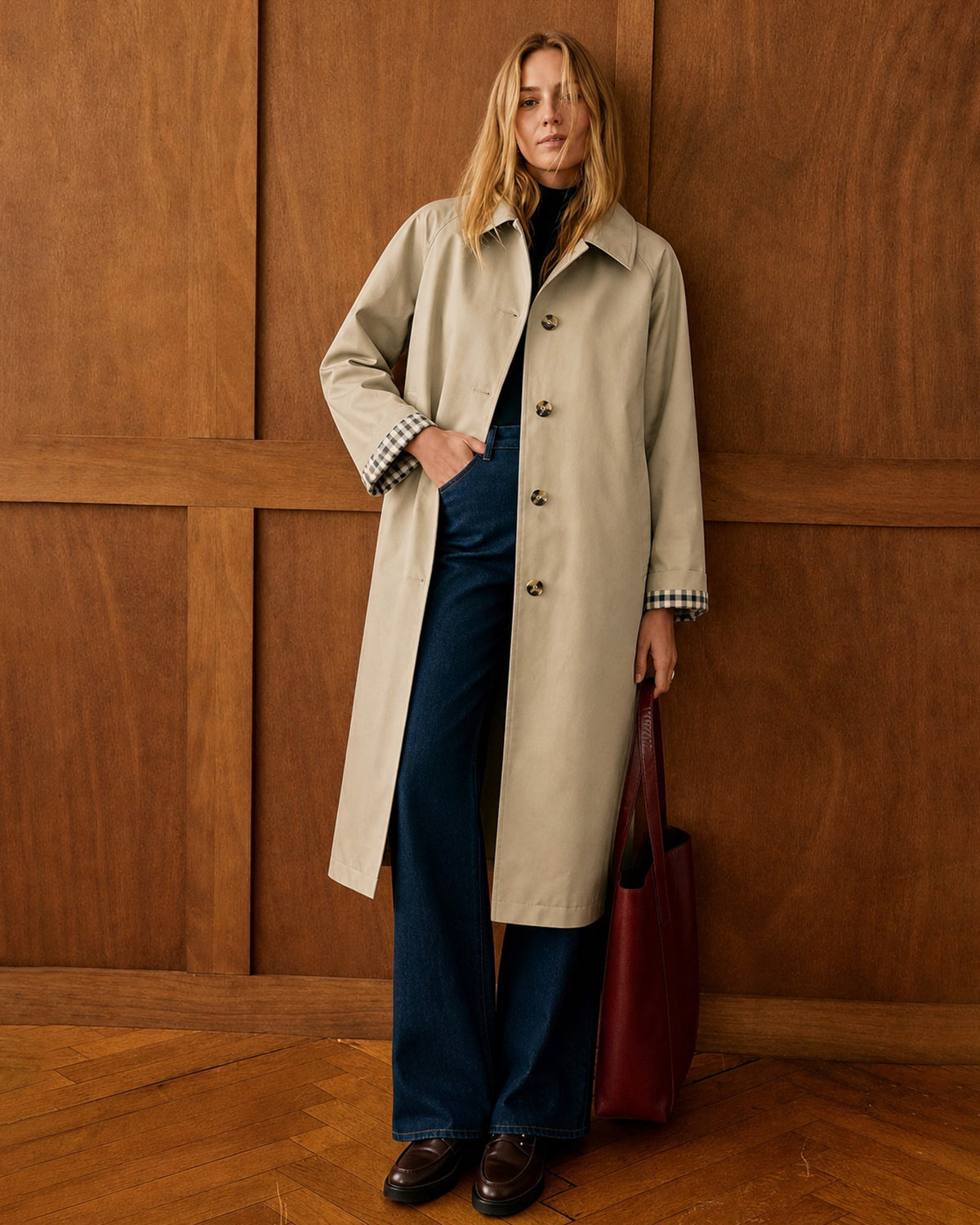 Women's Woven Polyester Trench Coat - RIHOAS - 02