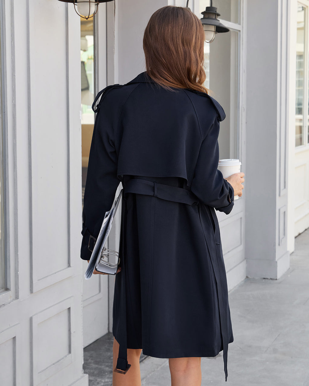 Women's Woven Polyester Trench Coat Outerwear - RIHOAS