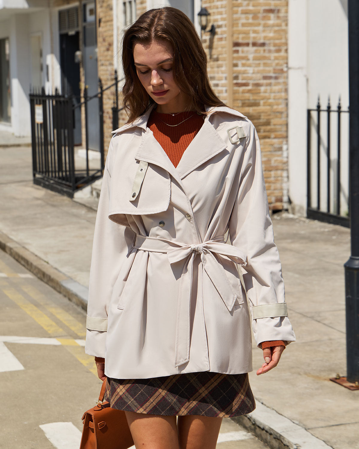 Women's Woven Polyester Trench Coat Outerwear - RIHOAS