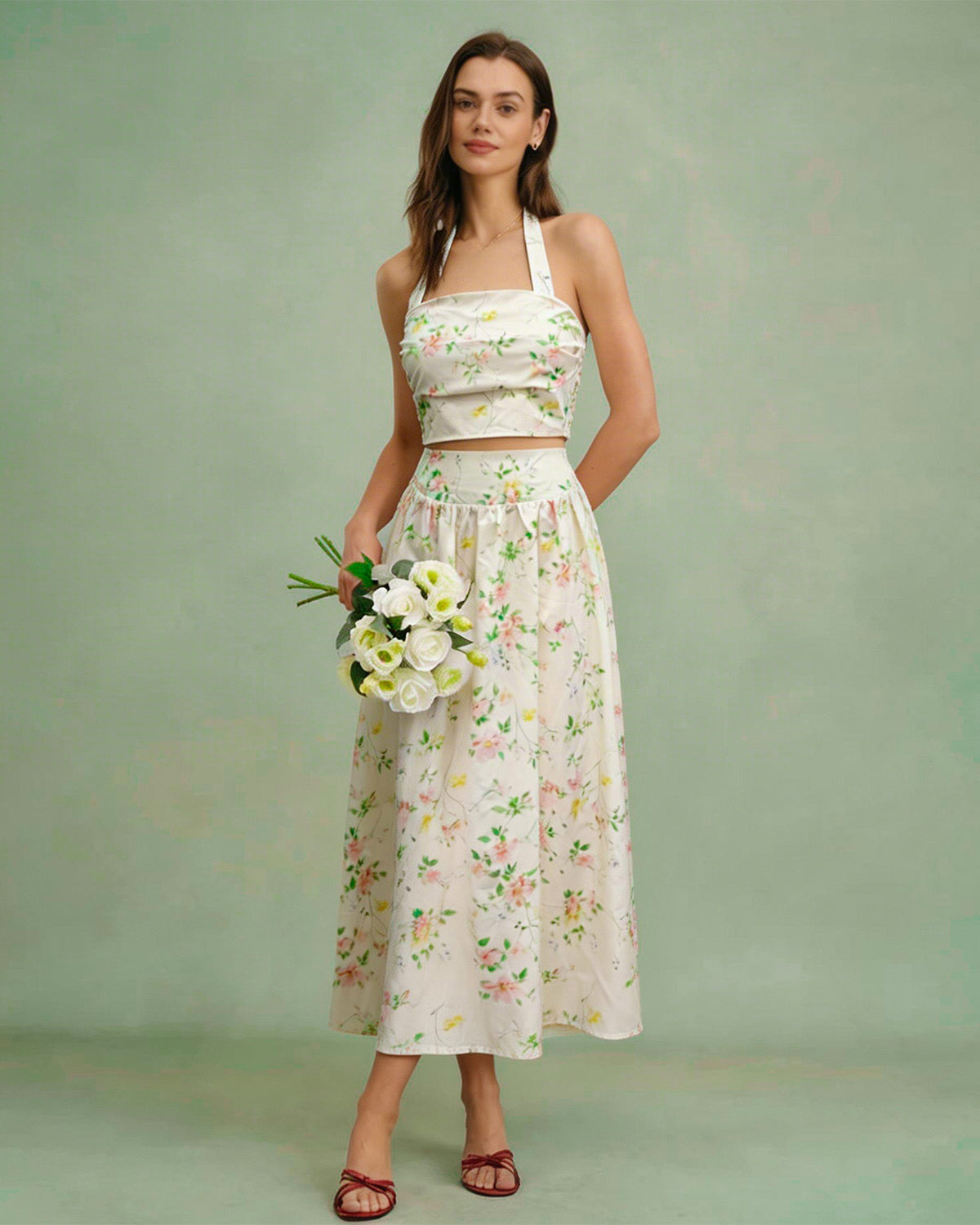 Apricot Floral Halter Two-Piece Skirt Set & Reviews - Apricot - Two-Piece Outfits Apricot Floral Halter Two-Piece Skirt Set & Reviews - Apricot - Two-Piece Outfits