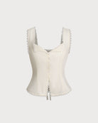 Women's Woven Polyester Vest Beige Tops - RIHOAS