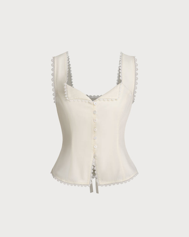 Women's Woven Polyester Vest Beige Tops - RIHOAS