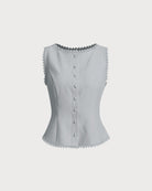 Women's Woven Polyester Vest Light Blue Tops - RIHOAS
