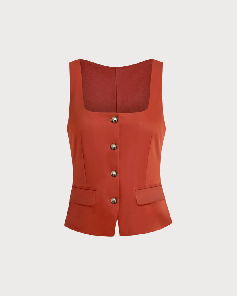 Women's Woven Polyester Vest Red Tops - RIHOAS