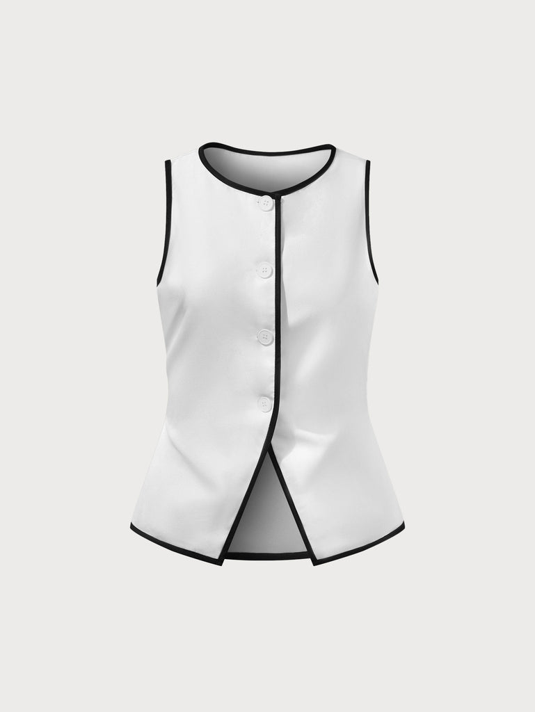 Women's Woven Polyester Vest Top Off White Tops - RIHOAS