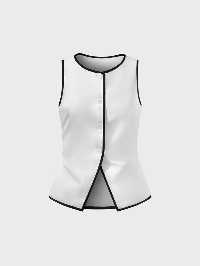 Women's Woven Polyester Vest Top Off White Tops - RIHOAS