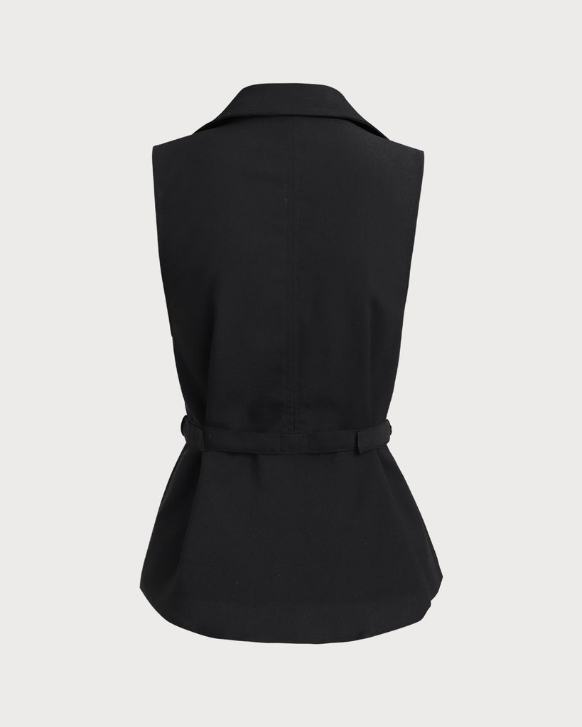 Black Single Breasted Button Vest - RIHOAS