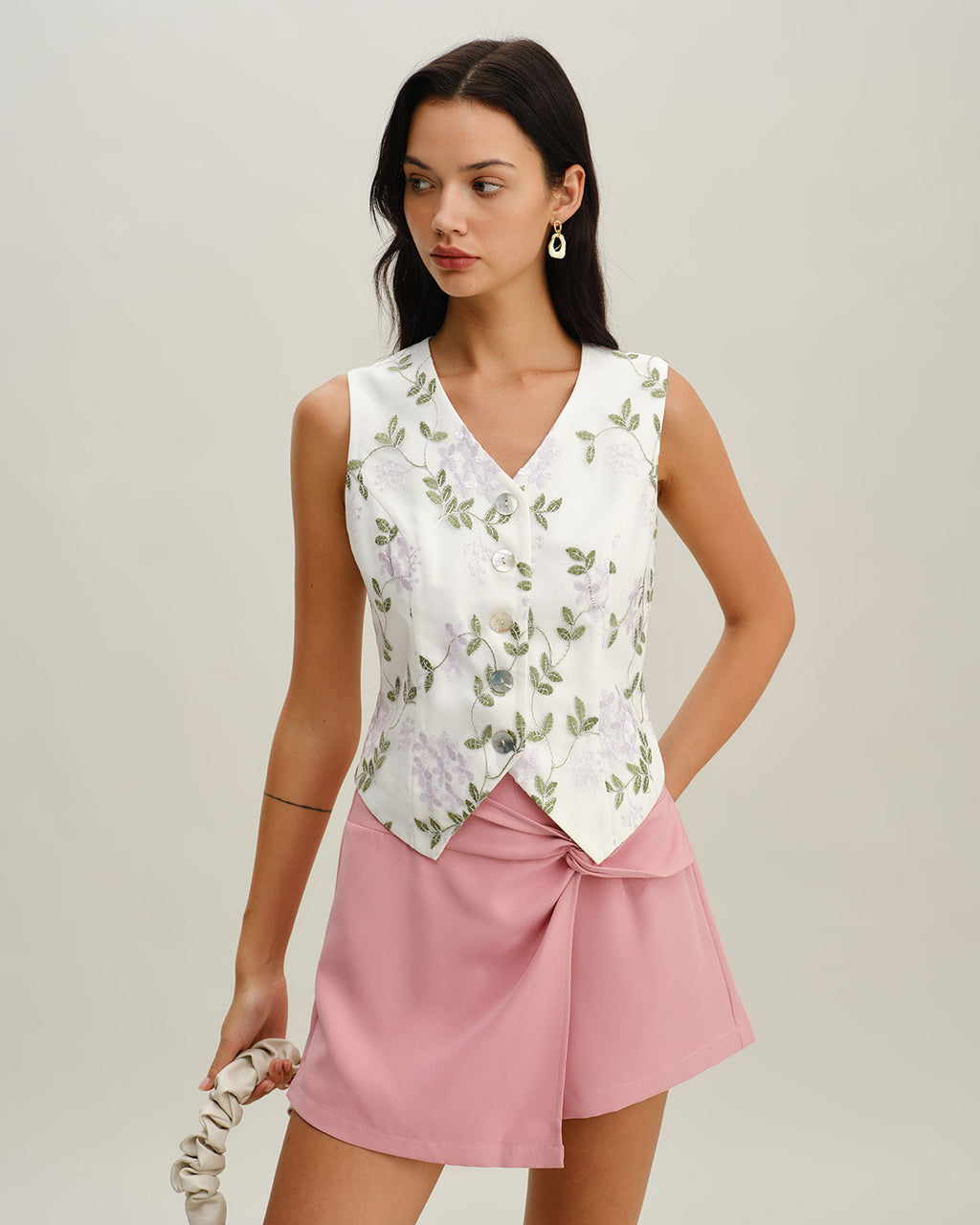 Women's Woven Polyester Vest White Tops - RIHOAS