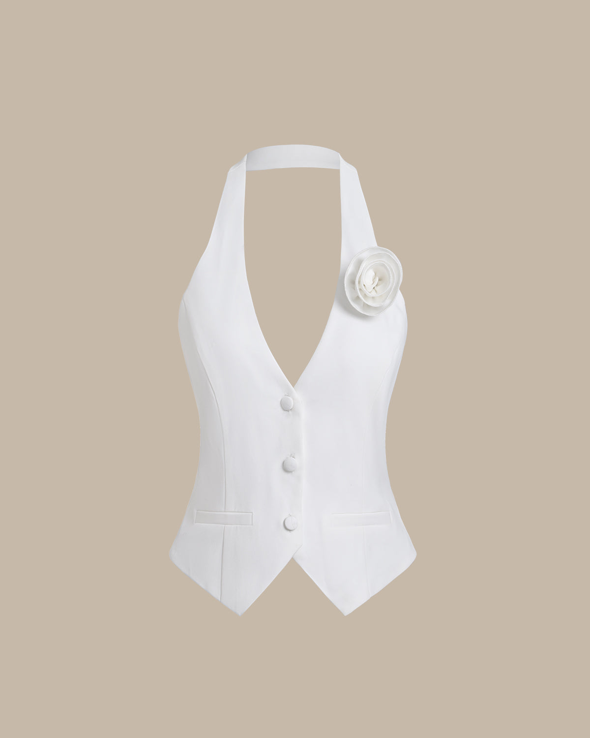 Women's Woven Polyester Vest White Tops - RIHOAS