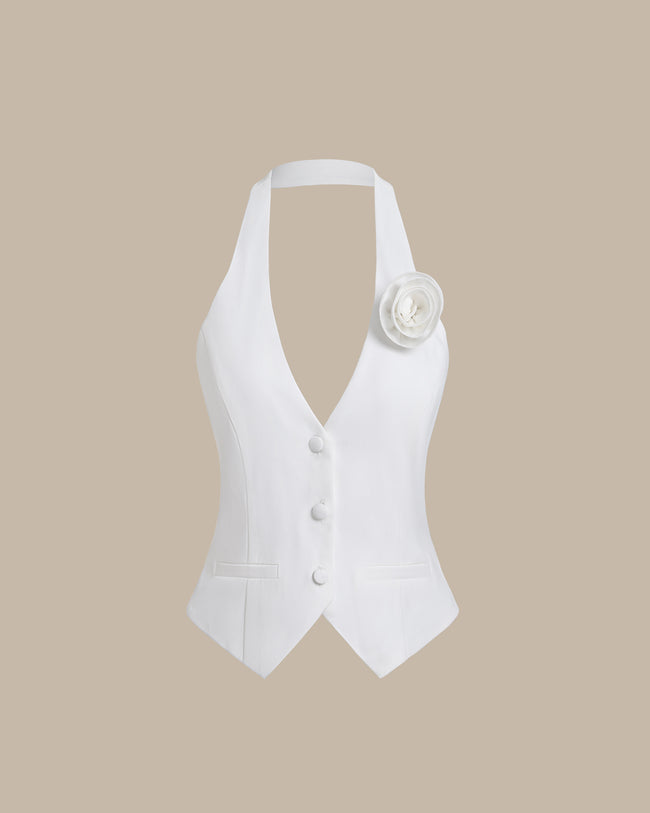 Women's Woven Polyester Vest White Tops - RIHOAS