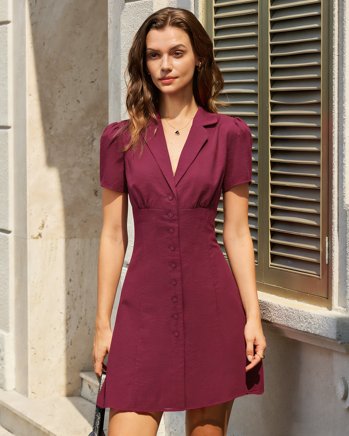Rihoas V Neck Button Mini Dress for Women, Red / XL Rihoas V Neck Button Mini Dress for Women, Red / XL