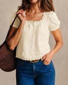 Apricot Square Neck Floral Button Tee 01