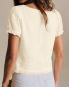 Apricot Square Neck Floral Button Tee 05