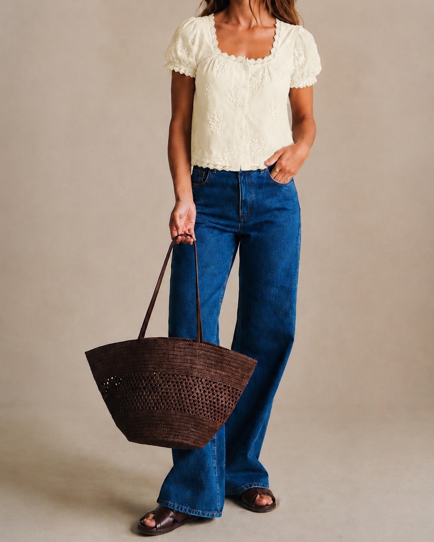Apricot Square Neck Floral Button Tee 03