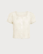 Apricot Square Neck Floral Button Tee 06
