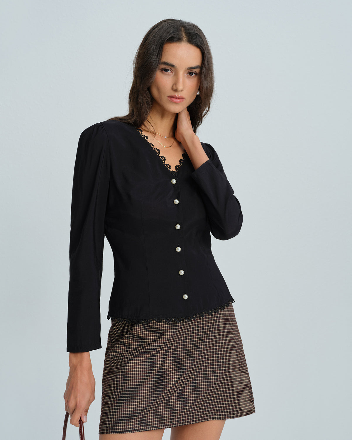 Women's Woven Viscose Blouses Black Tops - RIHOAS