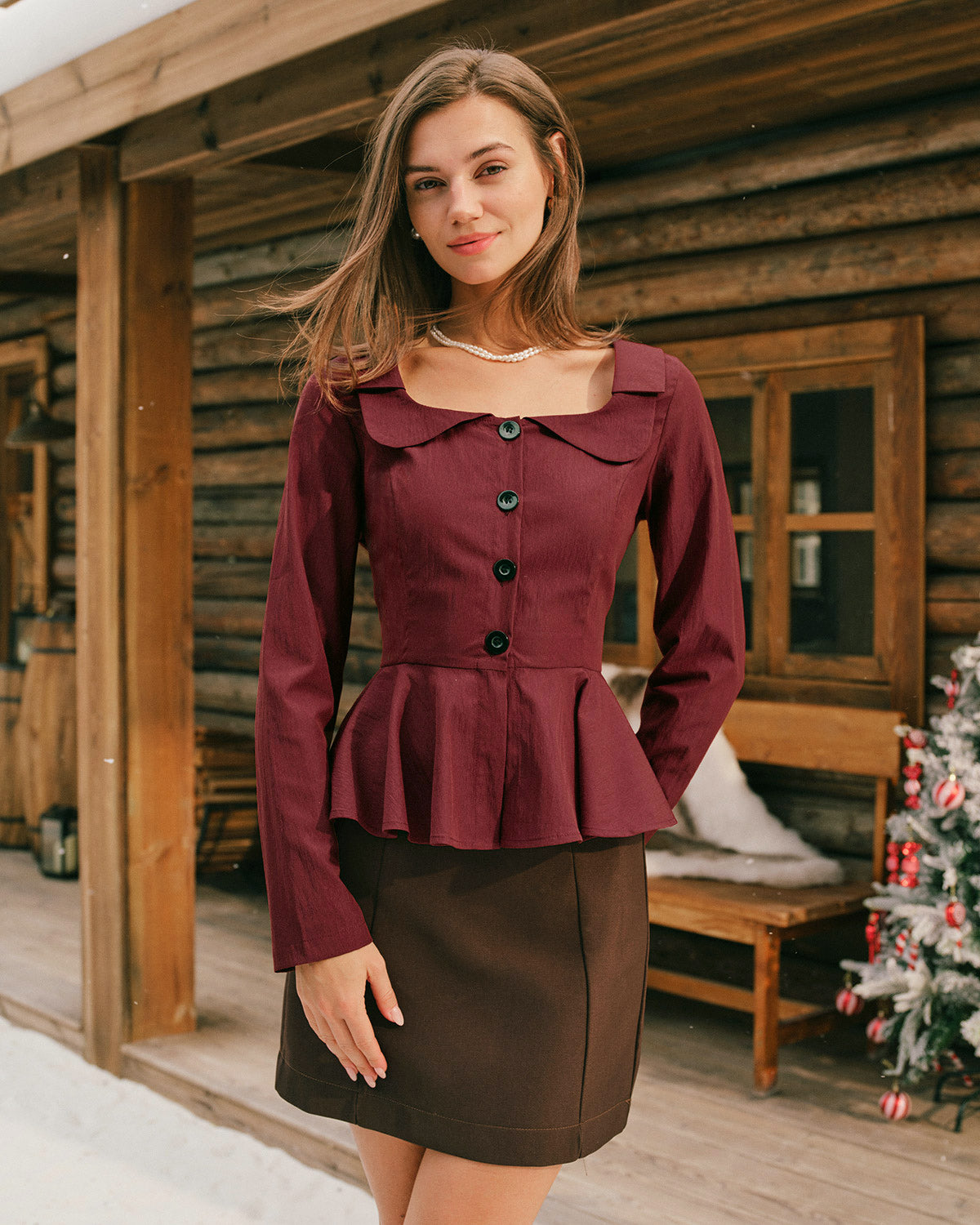 Women's Woven Viscose Blouses Brick Red Tops - RIHOAS