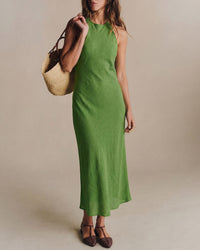 Women's  Woven Viscose Maxi Dress Green Dresses - RIHOAS