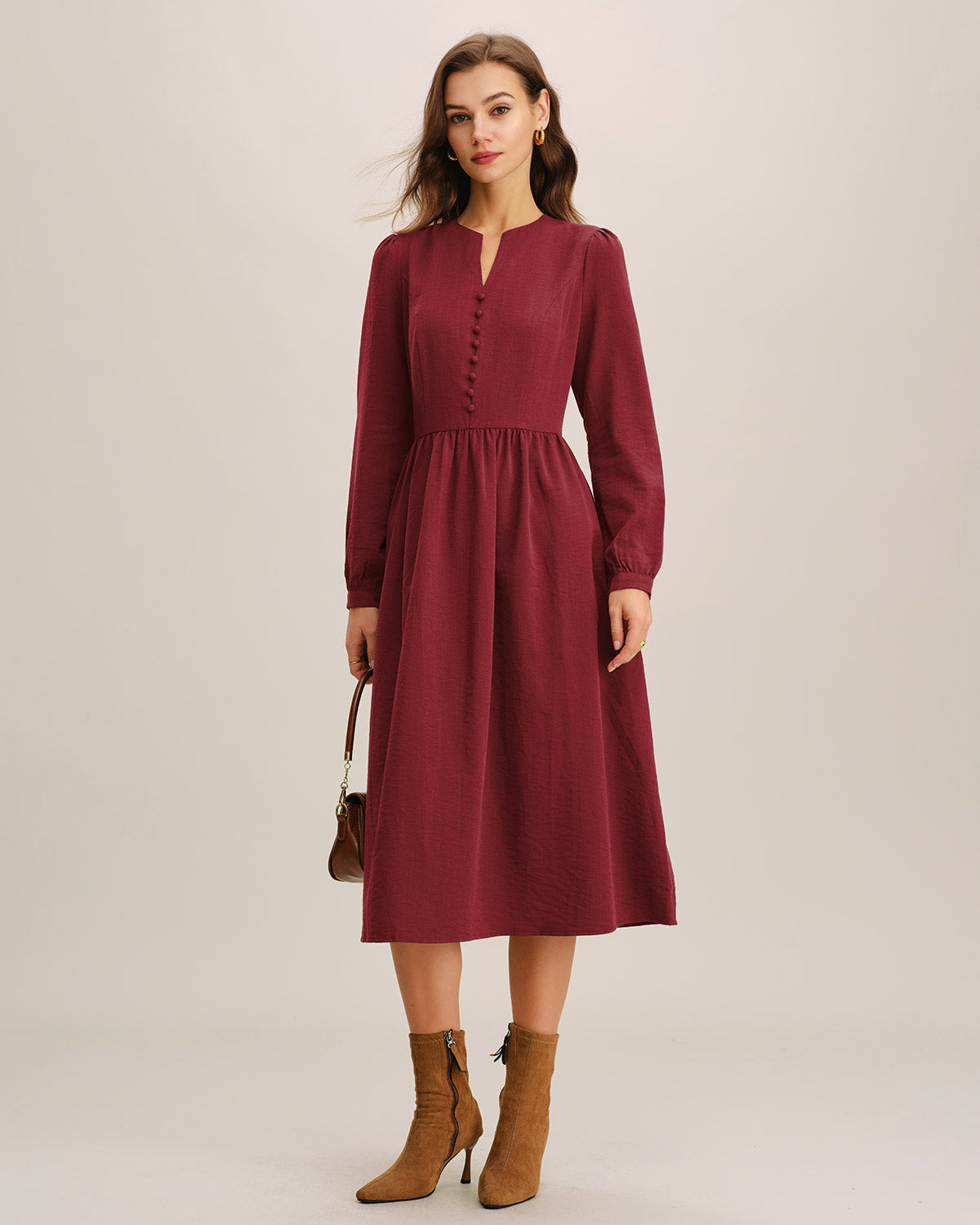 Women's Woven Viscose Midi Dress Dresses - RIHOAS