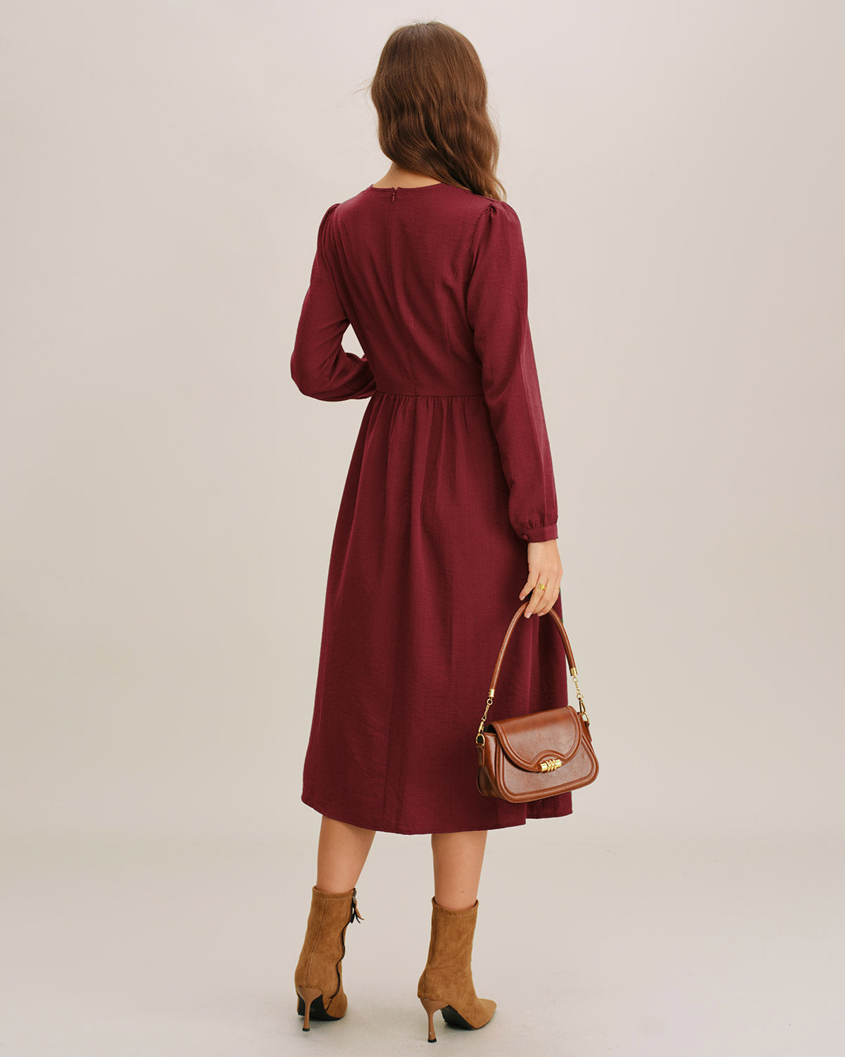 Red French Sleeve A-Line Midi Dress & Reviews - Red - Dresses | RIHOAS