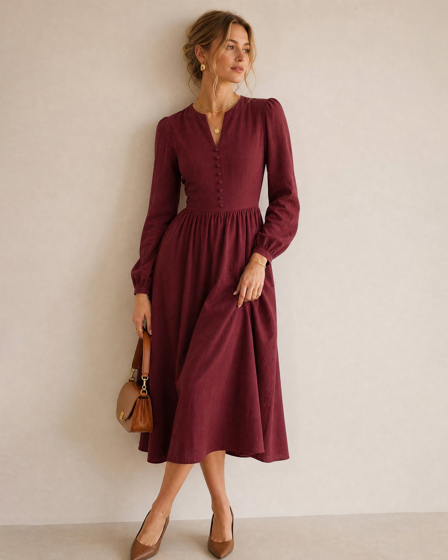 Women's Woven Viscose Midi Dress - RIHOAS