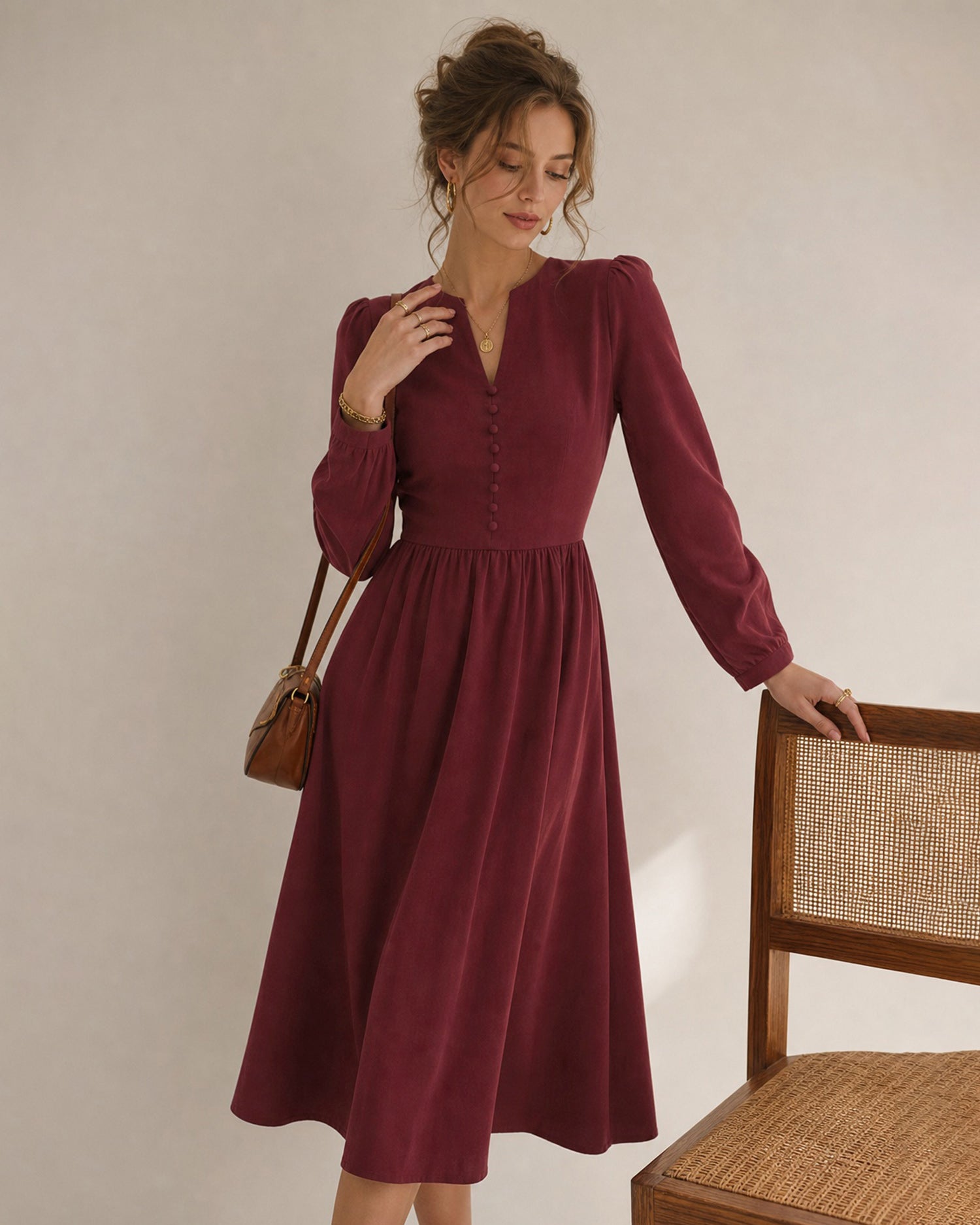 Women's Woven Viscose Midi Dress - RIHOAS