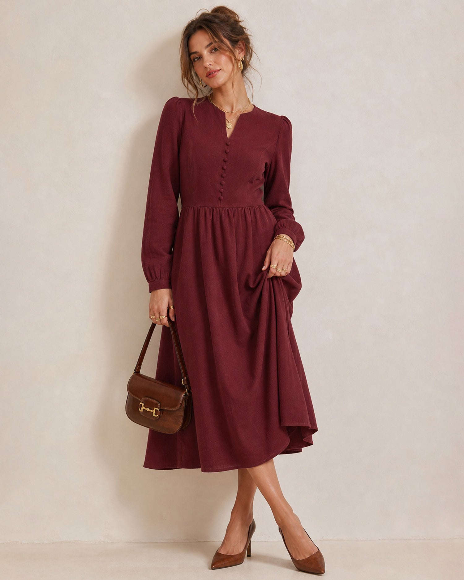 Women's Woven Viscose Midi Dress - RIHOAS