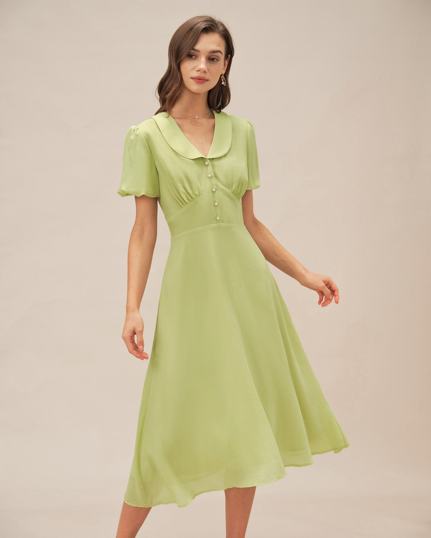 Green Collar Button Midi Dress Green Collar Button Midi Dress