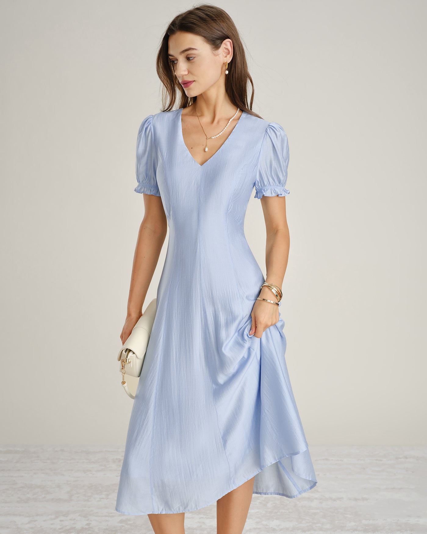 midi light blue dress Blue V Neck Sheer Zipper Midi Dress & Reviews - Blue,Pink - Dresses