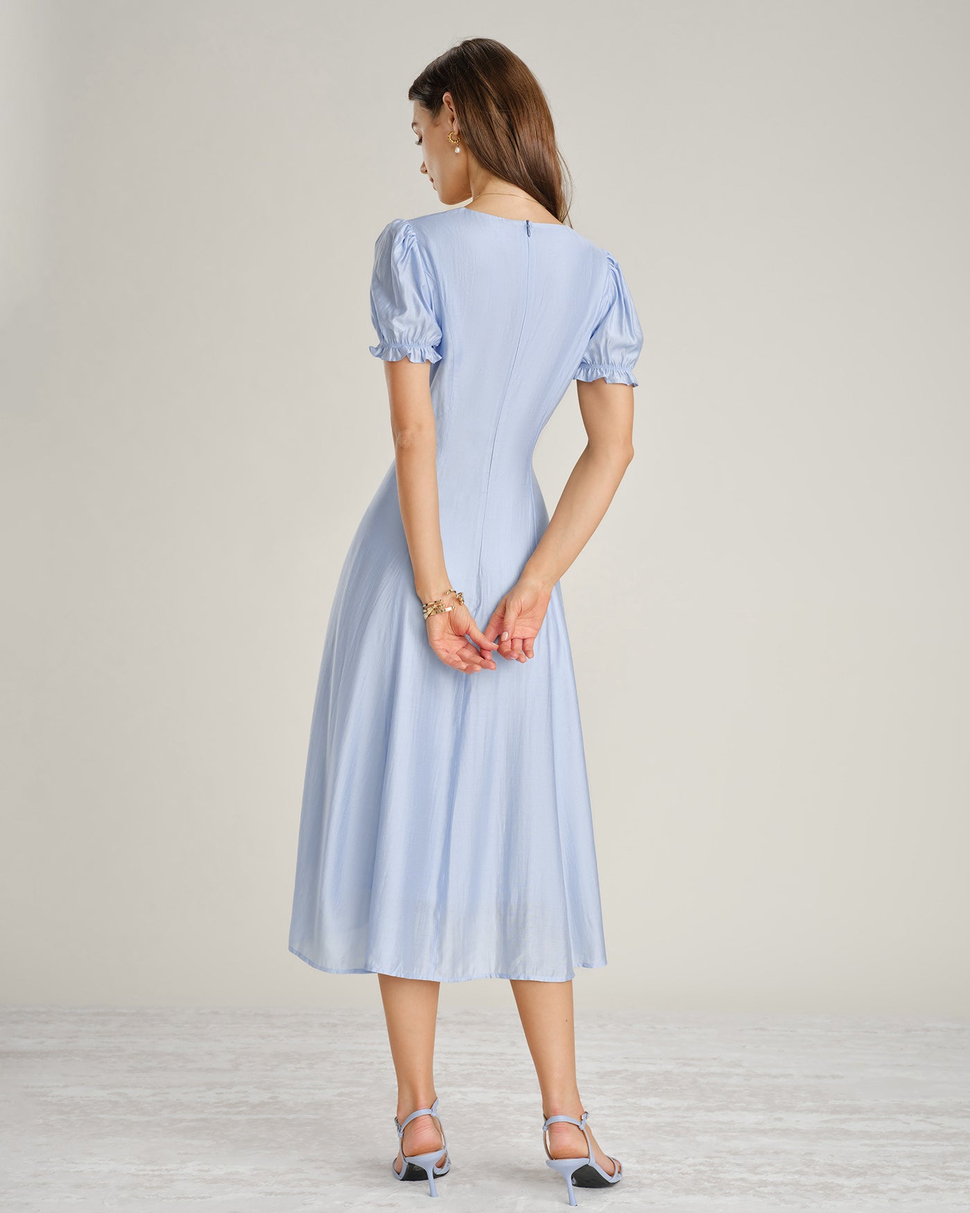sky blue midi dress with sleeves Blue V Neck Sheer Zipper Midi Dress & Reviews - Blue,Pink - Dresses