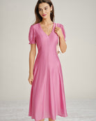 Women's Woven Viscose Midi Dresses Pink Dresses - RIHOAS