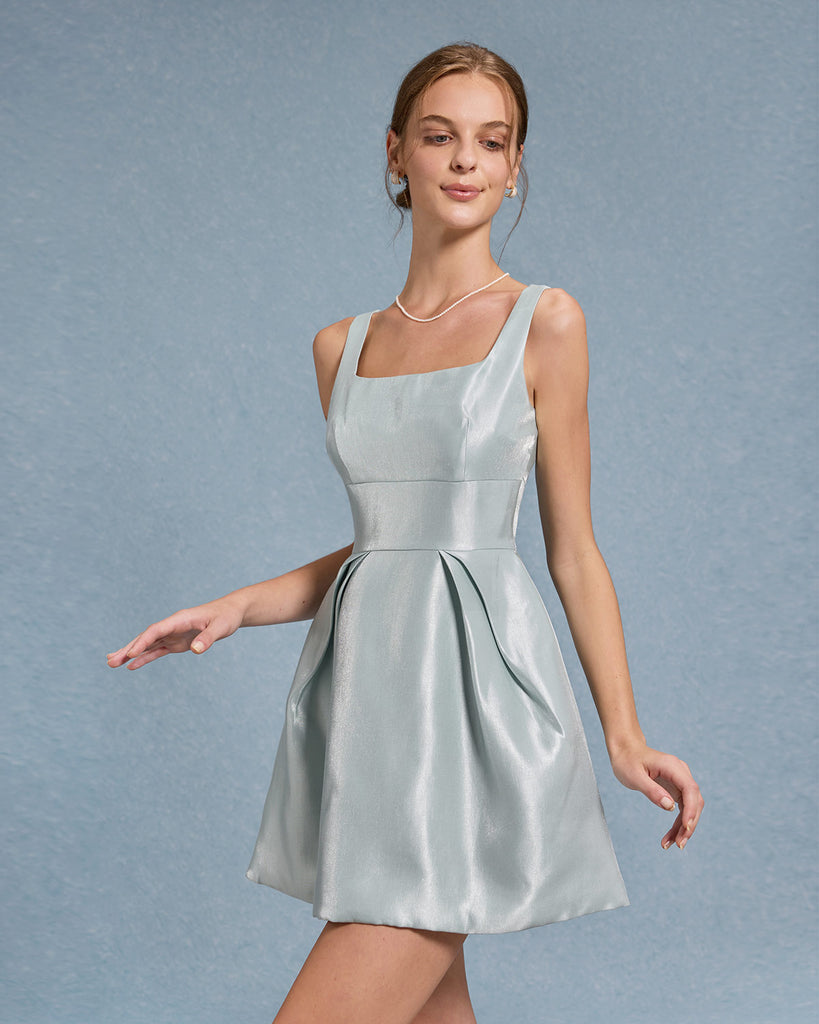 Women's Woven Viscose Mini Dress Blue Dresses - RIHOAS