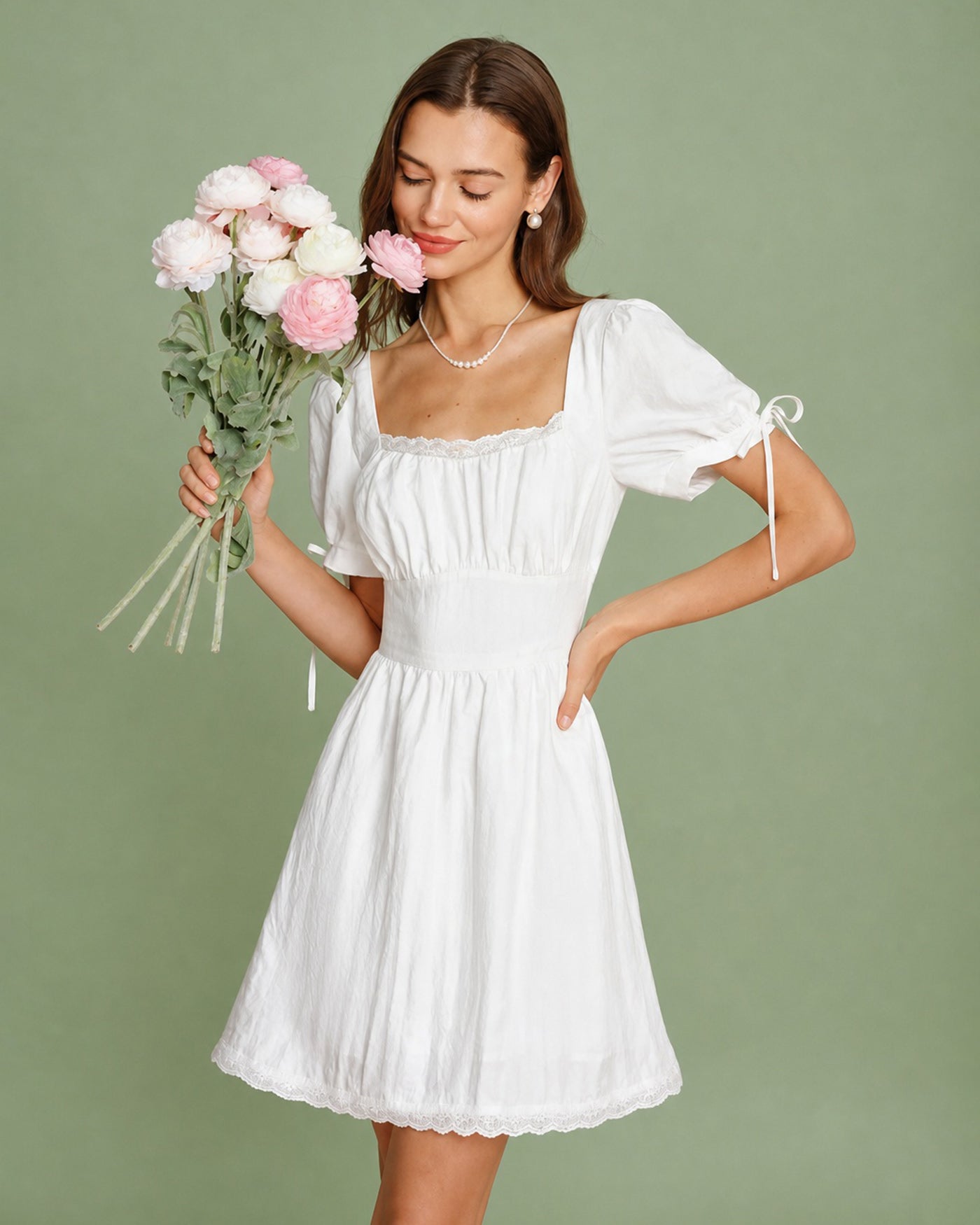 white mini dress women Velvi - Ellis - Models are 56 and 57 wearing size small Lola Mini Dress - White