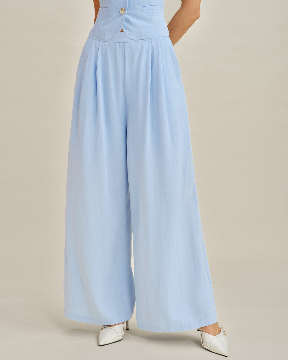 Blue straight leg trousers with pockets, business casual work pants for women