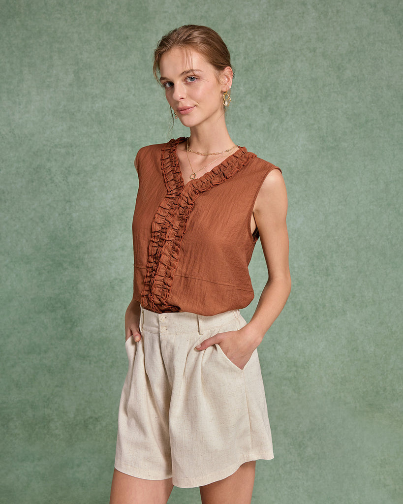 Women's Woven Viscose Tank Tops Orange Tops - RIHOAS