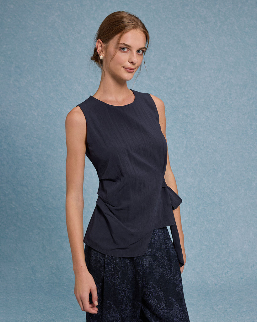 Women's Woven Viscose Vest Blue Tops - RIHOAS