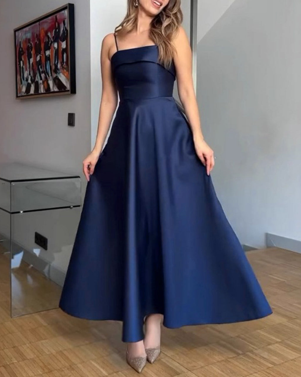 Womens' Woven Polyester Maxi Dress Blue Dresses - RIHOAS