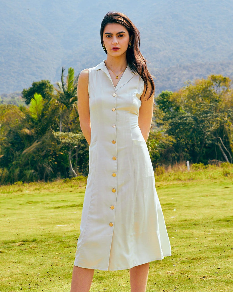 The Lapel Single-breasted Midi Dress - RIHOAS