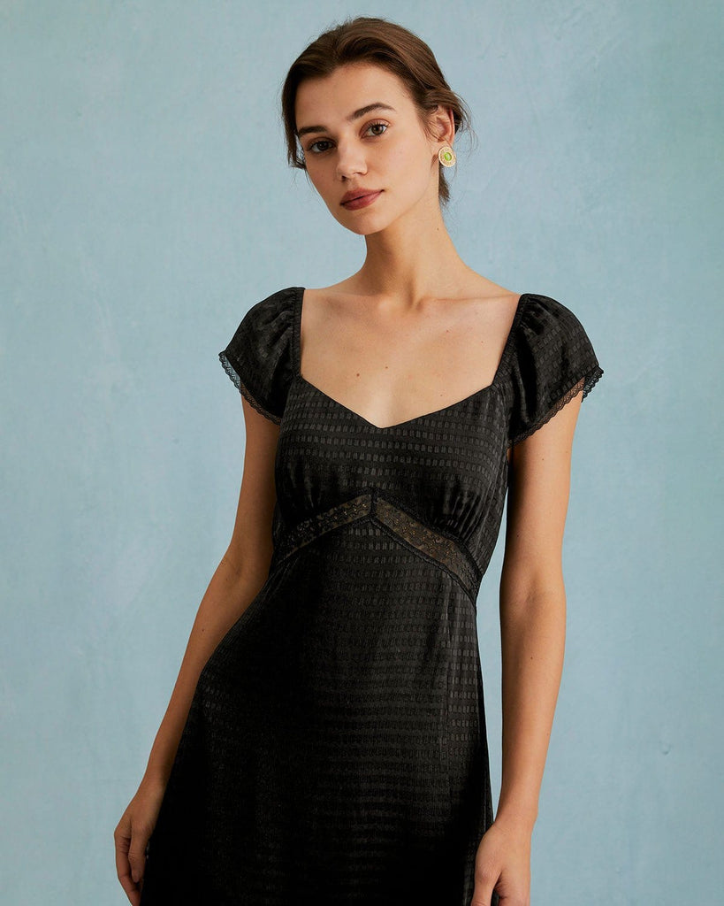 The Lace Spliced Midi Dress Black Dresses - RIHOAS