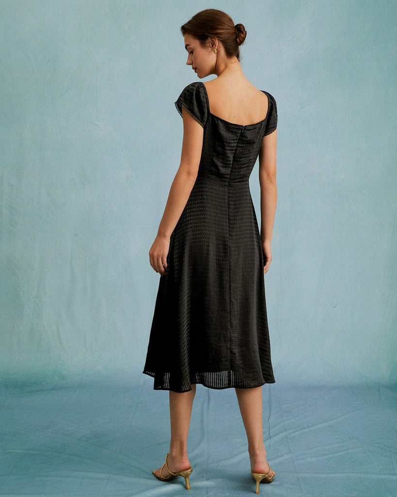The Lace Spliced Midi Dress Black Dresses - RIHOAS