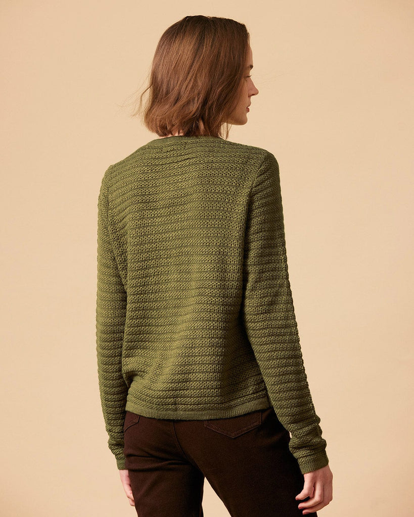 The Dual Pockets Sweater Cardigan Green Tops - RIHOAS