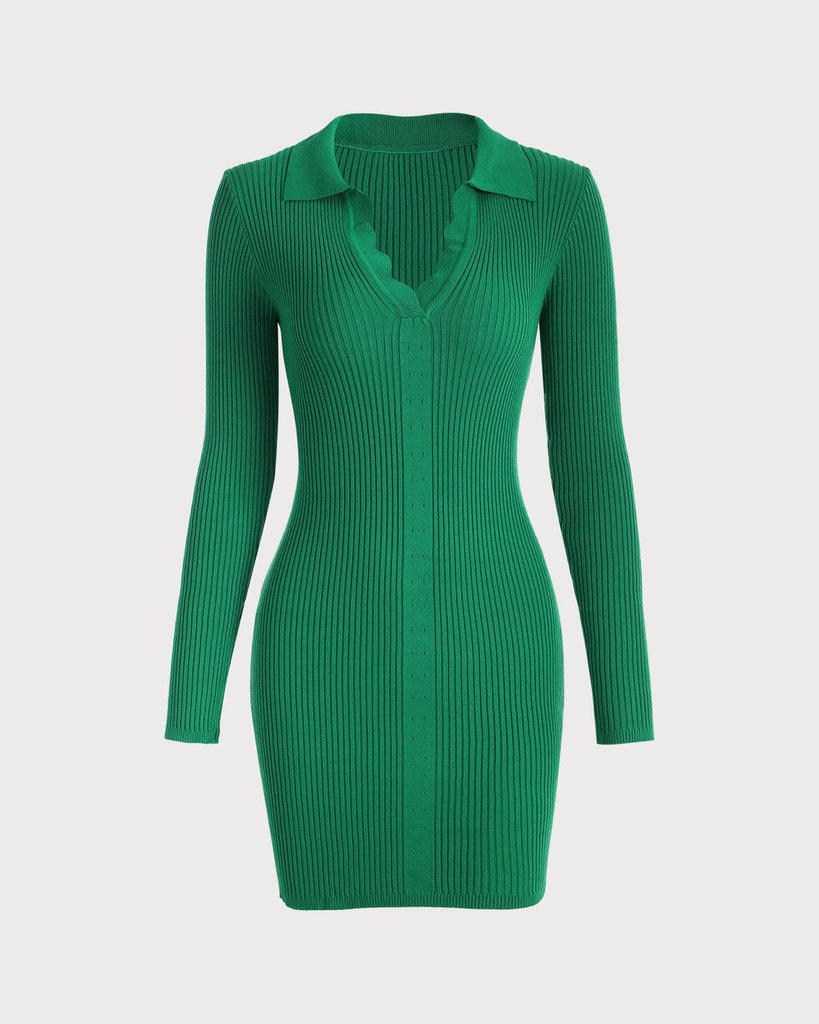 The Collared Ribbed Bodycon Mini Dress - RIHOAS