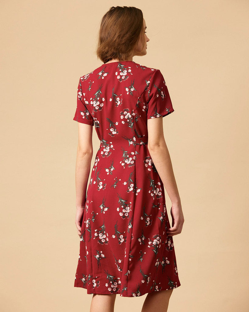 The V Neck Knotted Floral Midi Dress - RIHOAS