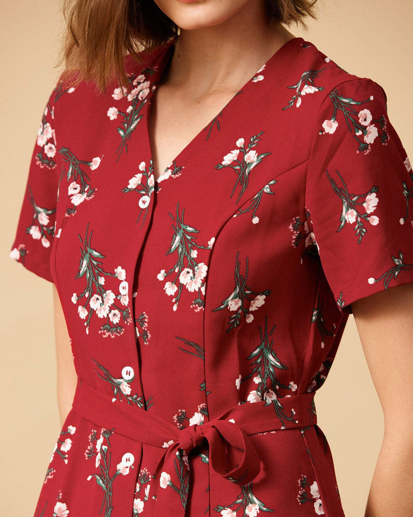 The V Neck Knotted Floral Midi Dress - RIHOAS