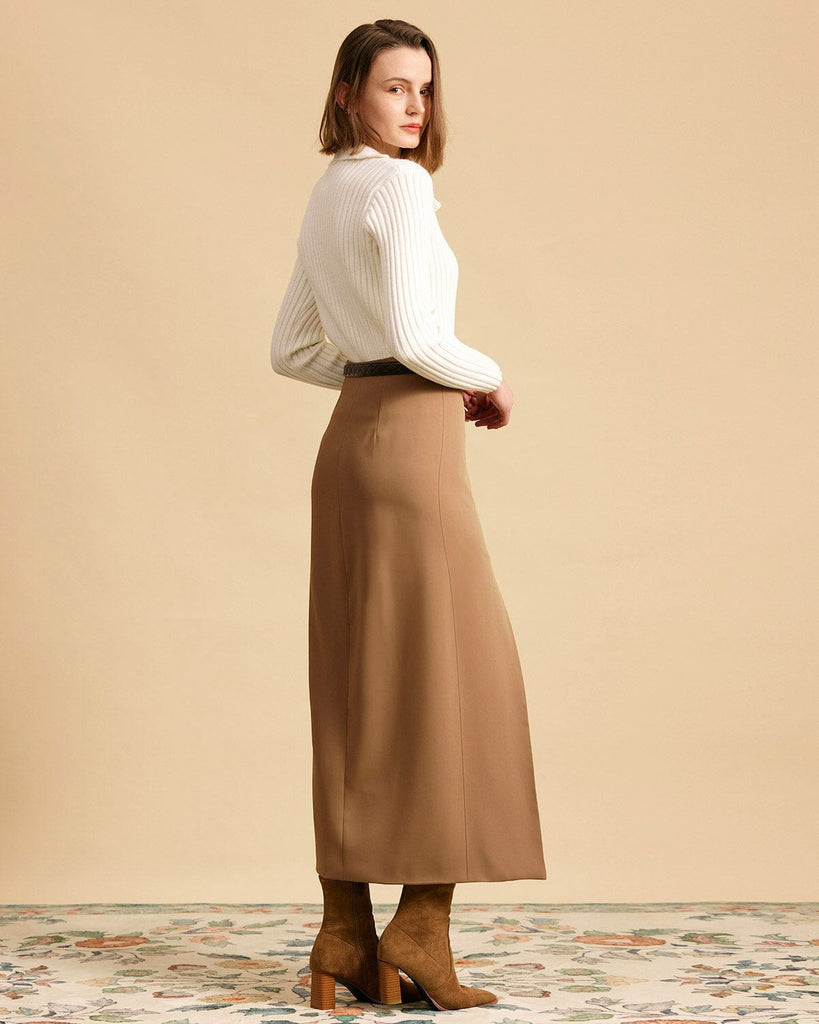 The Solid High Waisted Side Slit Skirt - RIHOAS