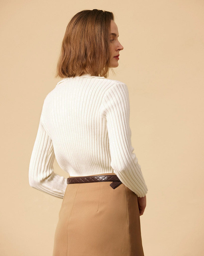 The Solid Collared Ribbed Knit Tops - RIHOAS